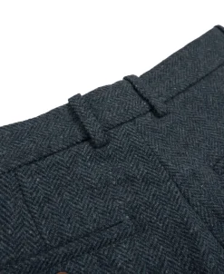 Hot 1930s American Style Herringbone Navy Tweed Trousers Pants&trousers