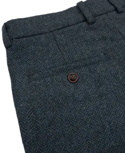 Hot 1930s American Style Herringbone Navy Tweed Trousers Pants&trousers