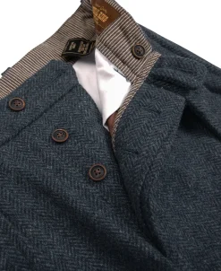 Hot 1930s American Style Herringbone Navy Tweed Trousers Pants&trousers