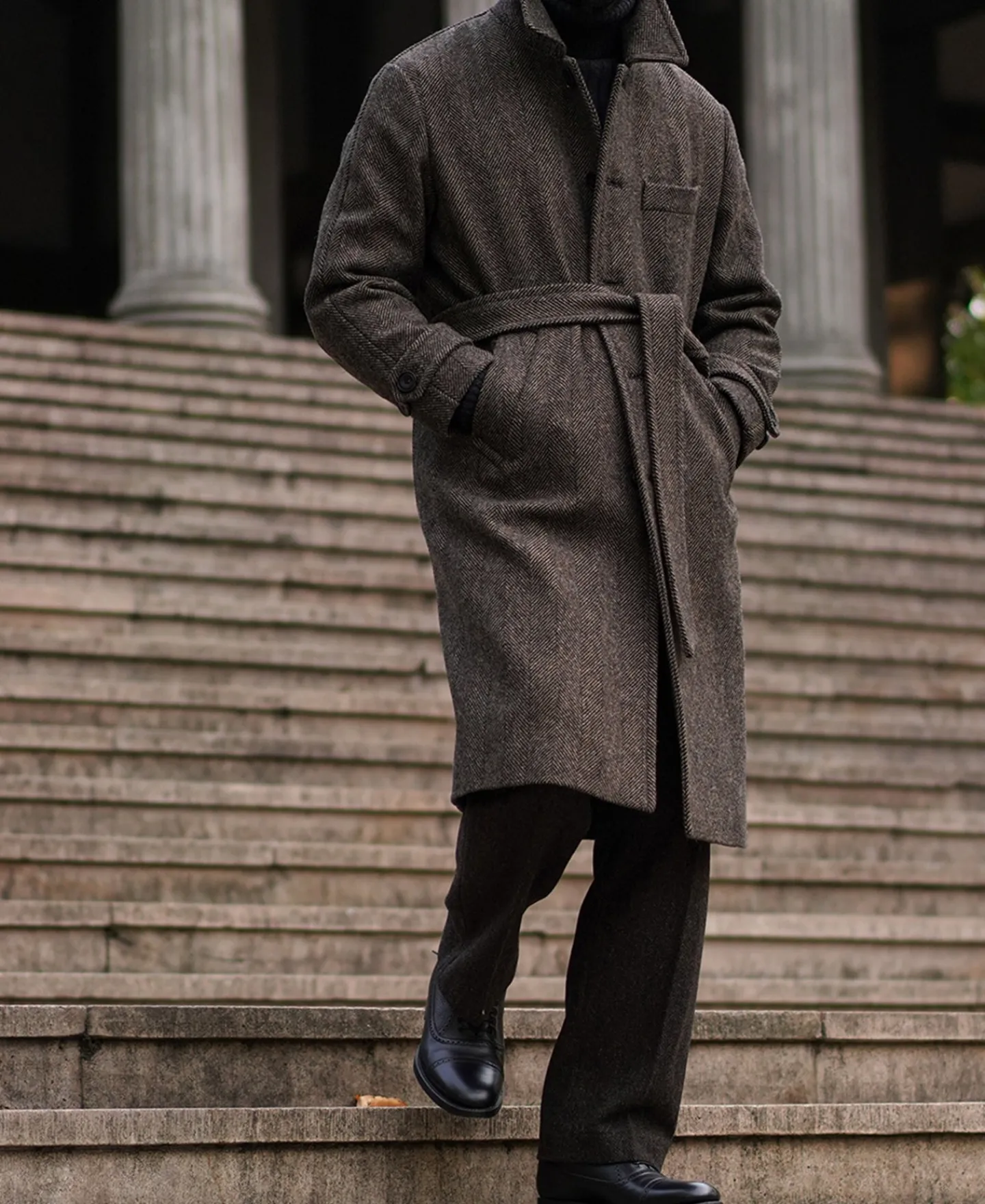 Sale 1920s Brown Herringbone Tweed Balmacaan Coat Jackets&coats