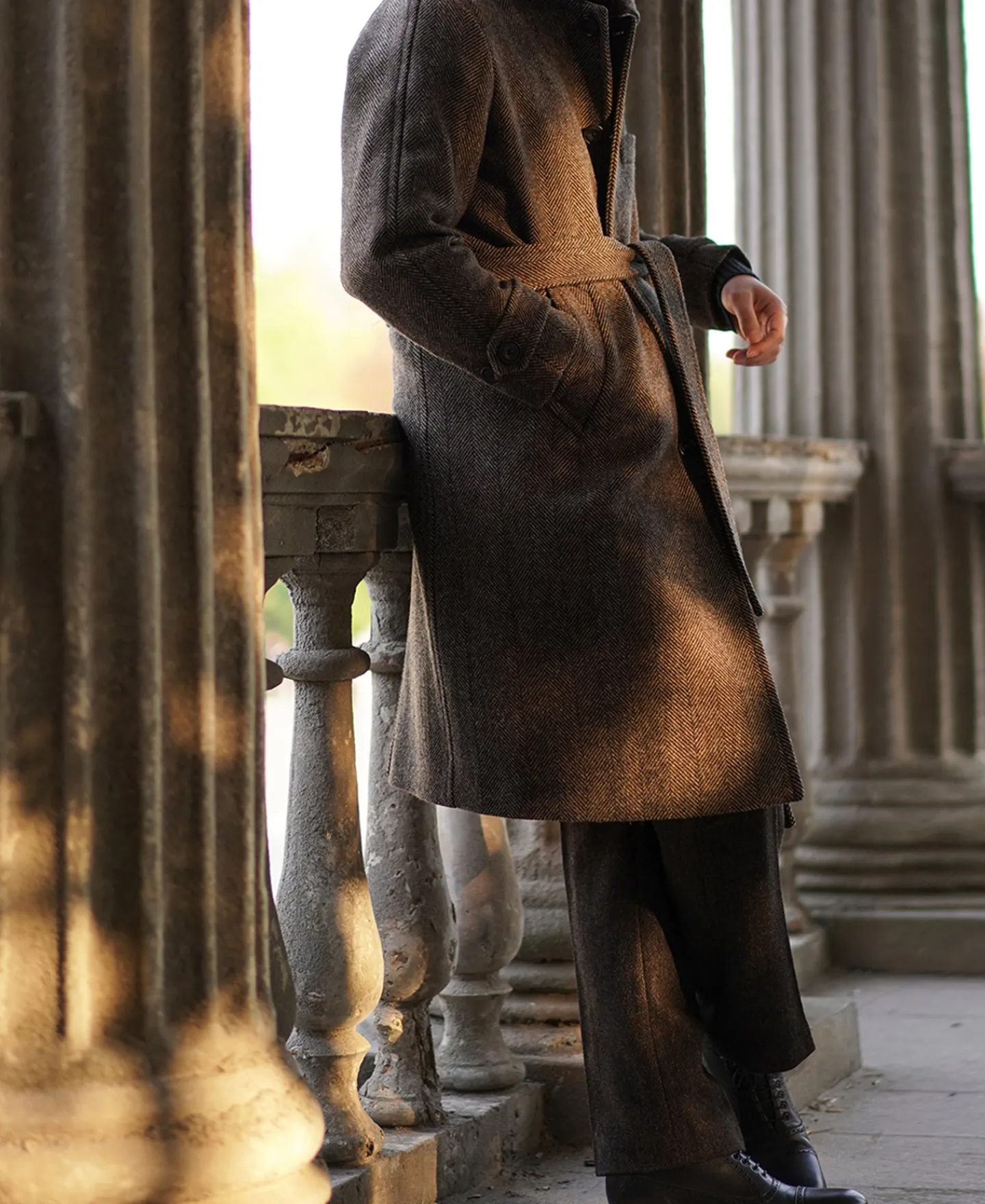 Sale 1920s Brown Herringbone Tweed Balmacaan Coat Jackets&coats