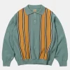 Fashion 1950s Contrast Stripe Long Sleeve Polo Shirt Polo Shirts | Long Sleeve T-Shirts