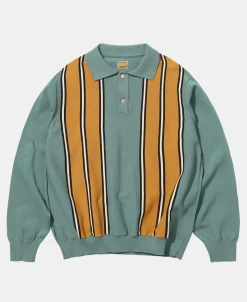 Fashion 1950s Contrast Stripe Long Sleeve Polo Shirt Polo Shirts | Long Sleeve T-Shirts