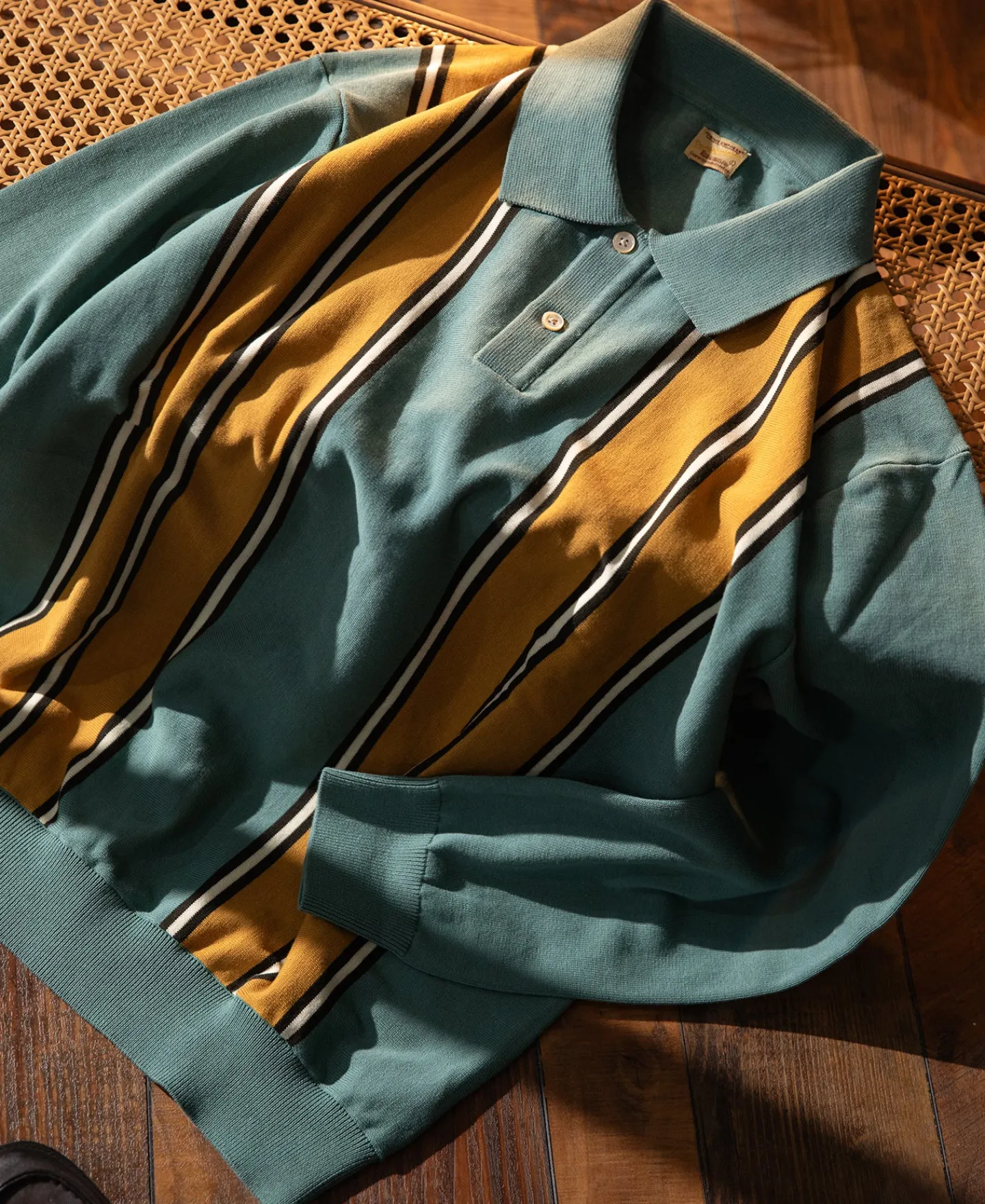 Fashion 1950s Contrast Stripe Long Sleeve Polo Shirt Polo Shirts | Long Sleeve T-Shirts