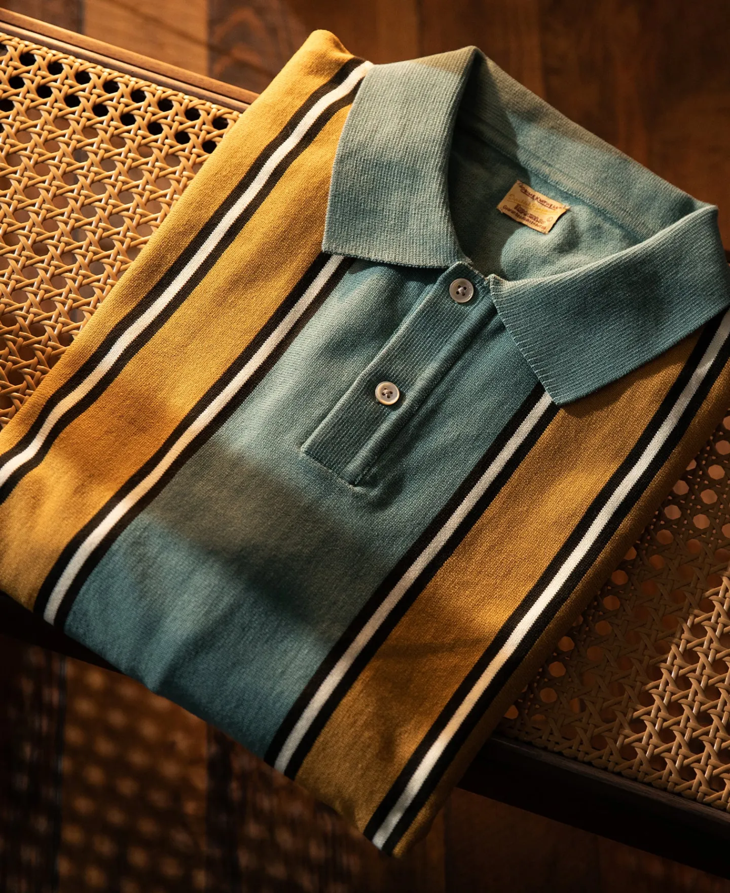 Fashion 1950s Contrast Stripe Long Sleeve Polo Shirt Polo Shirts | Long Sleeve T-Shirts