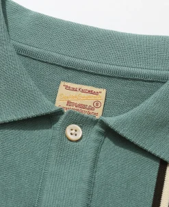 Fashion 1950s Contrast Stripe Long Sleeve Polo Shirt Polo Shirts | Long Sleeve T-Shirts