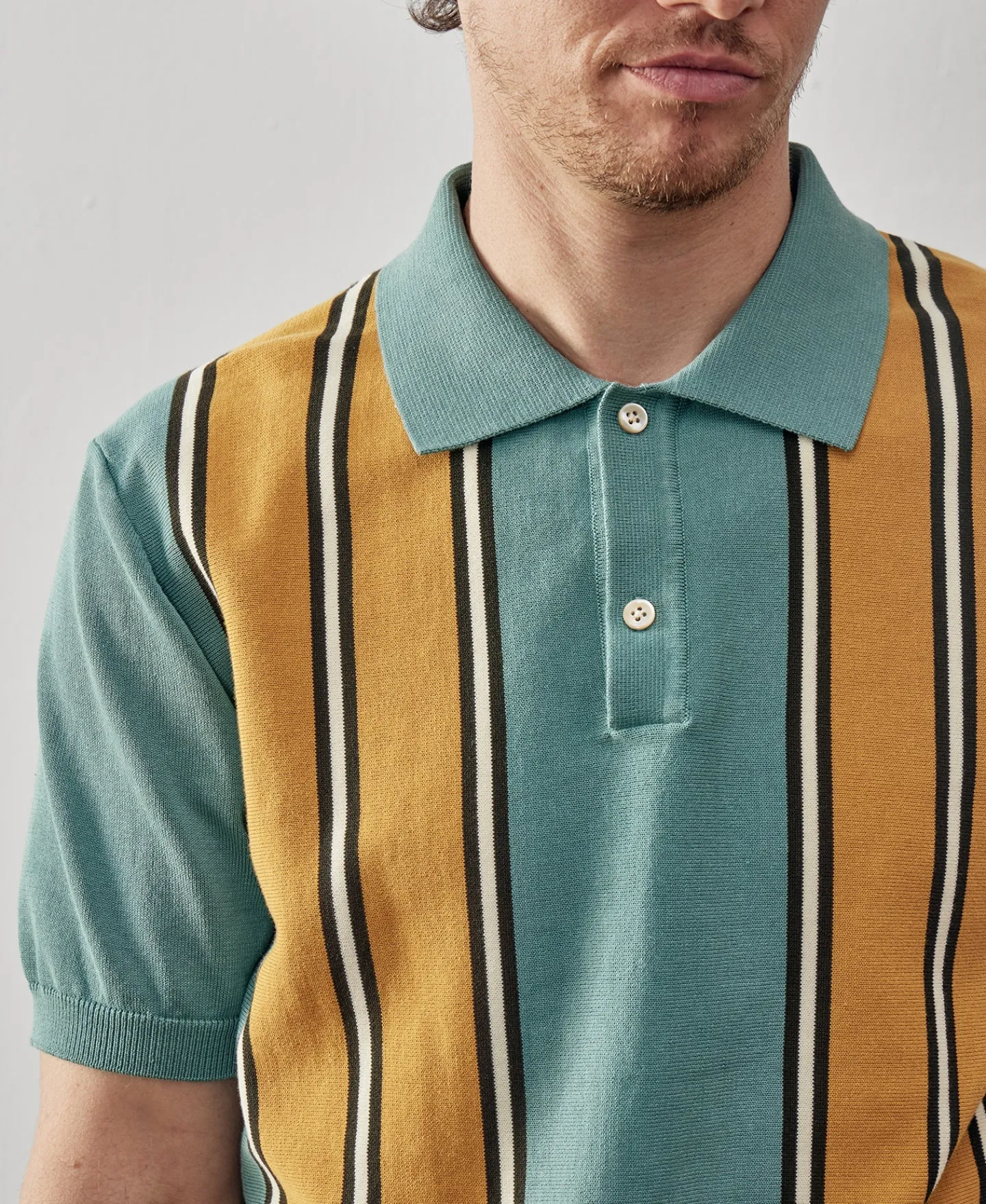 Fashion 1950s Contrast Stripe Polo Shirt Polo Shirts | Short Sleeve T-Shirts
