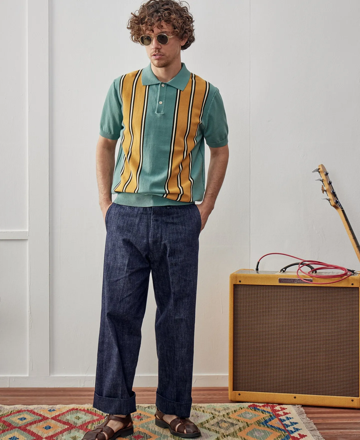 Fashion 1950s Contrast Stripe Polo Shirt Polo Shirts | Short Sleeve T-Shirts