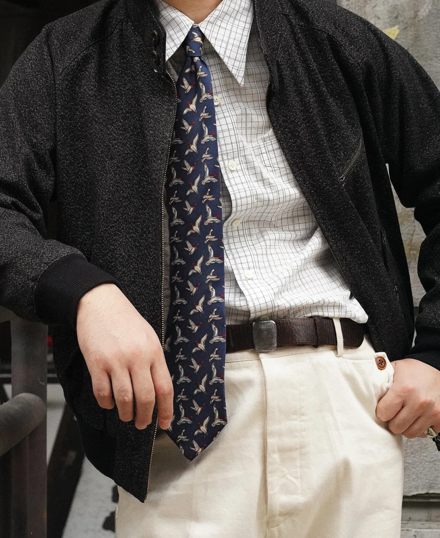 Fashion 1930s Dobby Grid Check Spearpoint Collar Dress Shirt Long Sleeve Shirts | Shirts