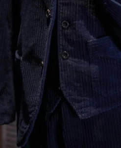 Fashion 1920s French Indigo Corduroy Suit Jacket Jackets&coats