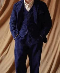 Fashion 1920s French Indigo Corduroy Suit Jacket Jackets&coats
