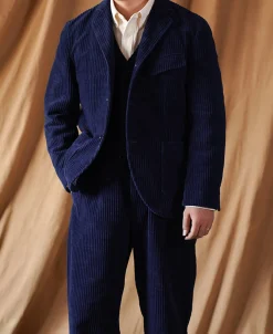 Fashion 1920s French Indigo Corduroy Suit Jacket Jackets&coats