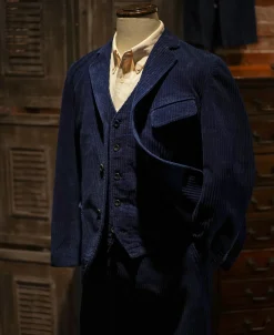 Fashion 1920s French Indigo Corduroy Suit Jacket Jackets&coats