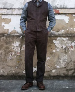 Online 1920s French Salt & Pepper Striped Chambray Vest Waistcoats