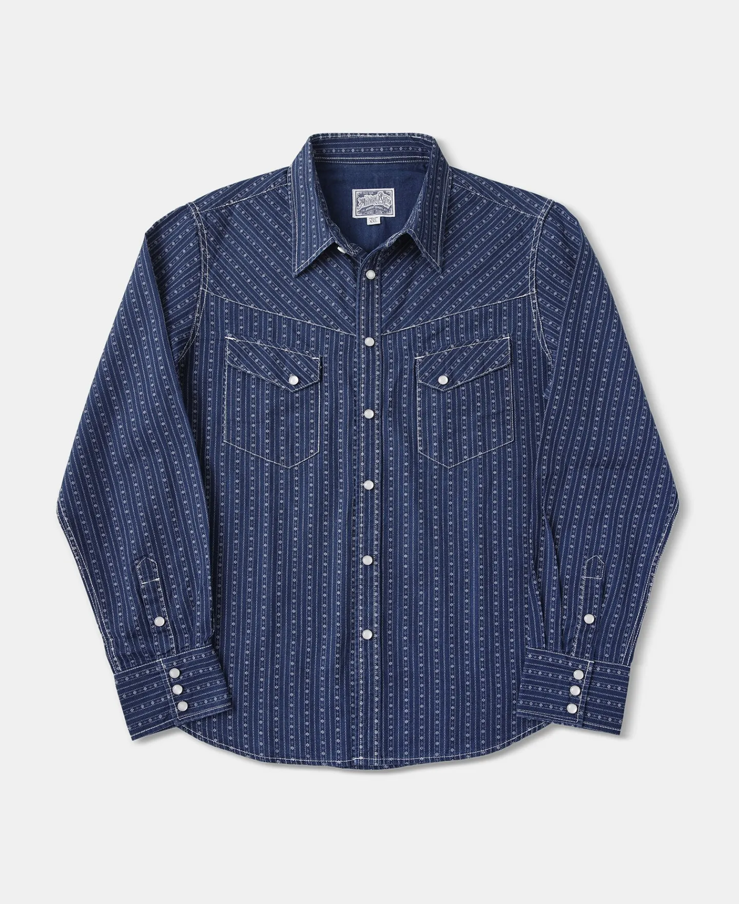 Fashion 1950s Indigo Discharge-printed Wabash Stripe Western Shirt Long Sleeve Shirts | Shirts