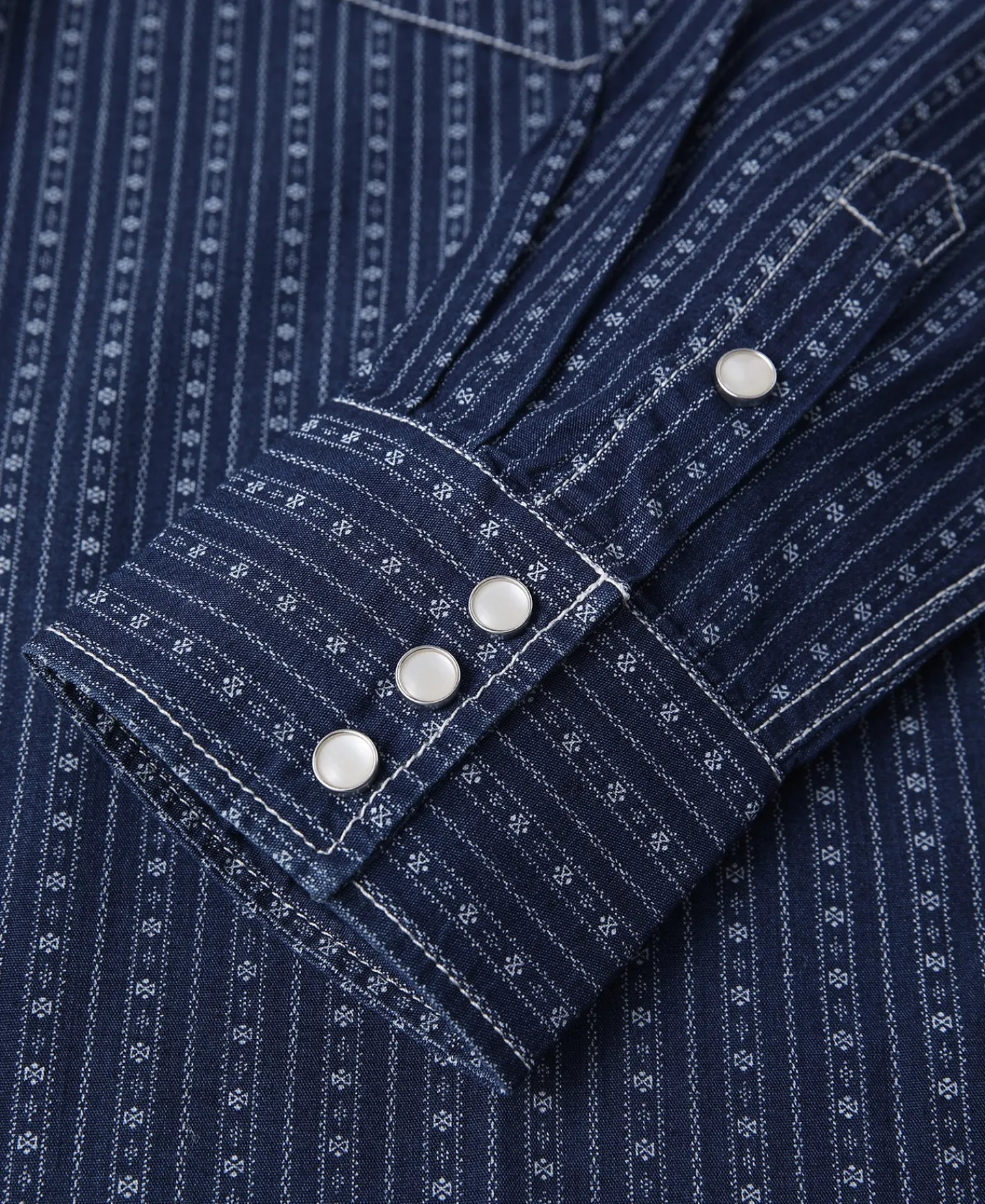 Fashion 1950s Indigo Discharge-printed Wabash Stripe Western Shirt Long Sleeve Shirts | Shirts