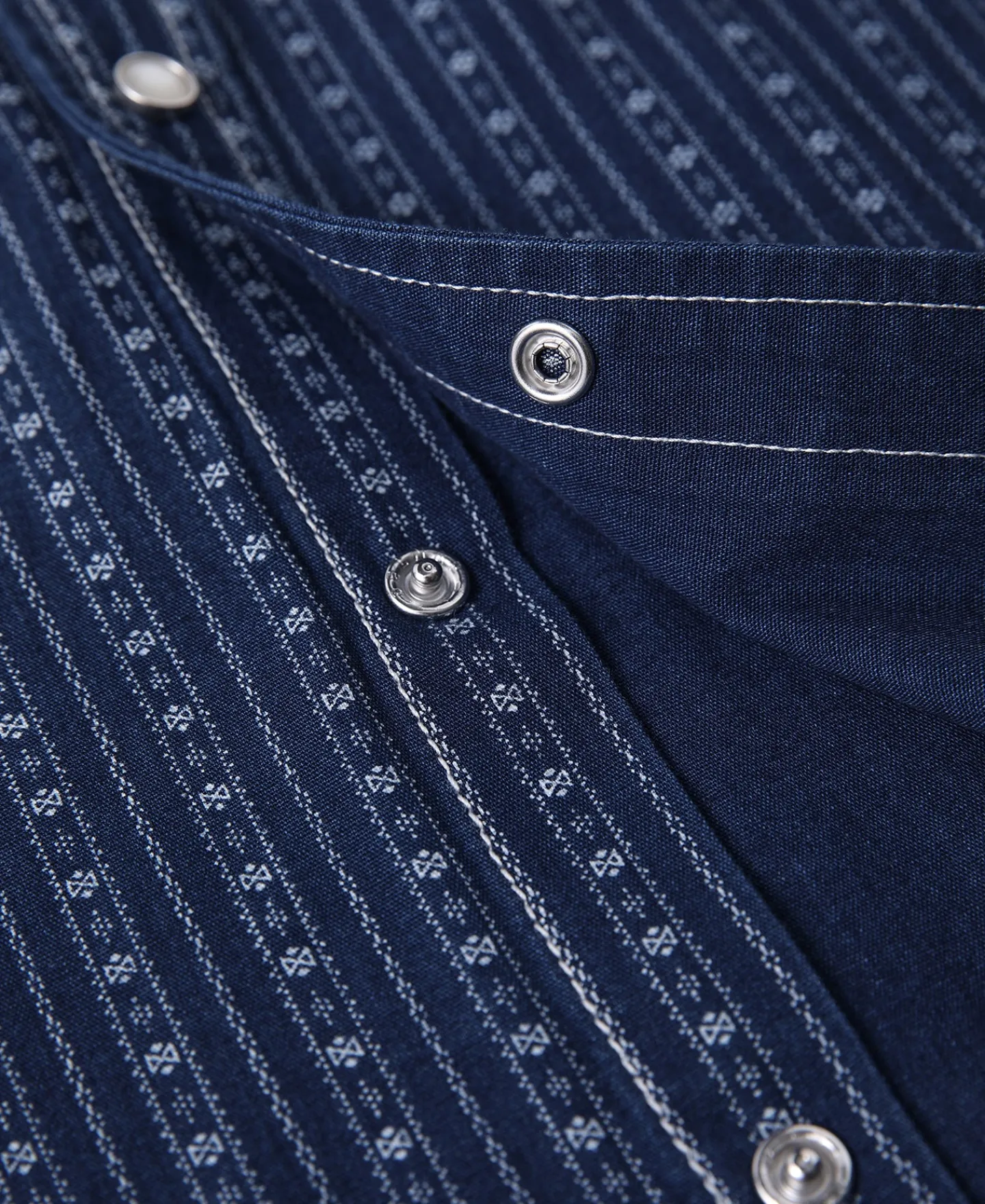 Fashion 1950s Indigo Discharge-printed Wabash Stripe Western Shirt Long Sleeve Shirts | Shirts