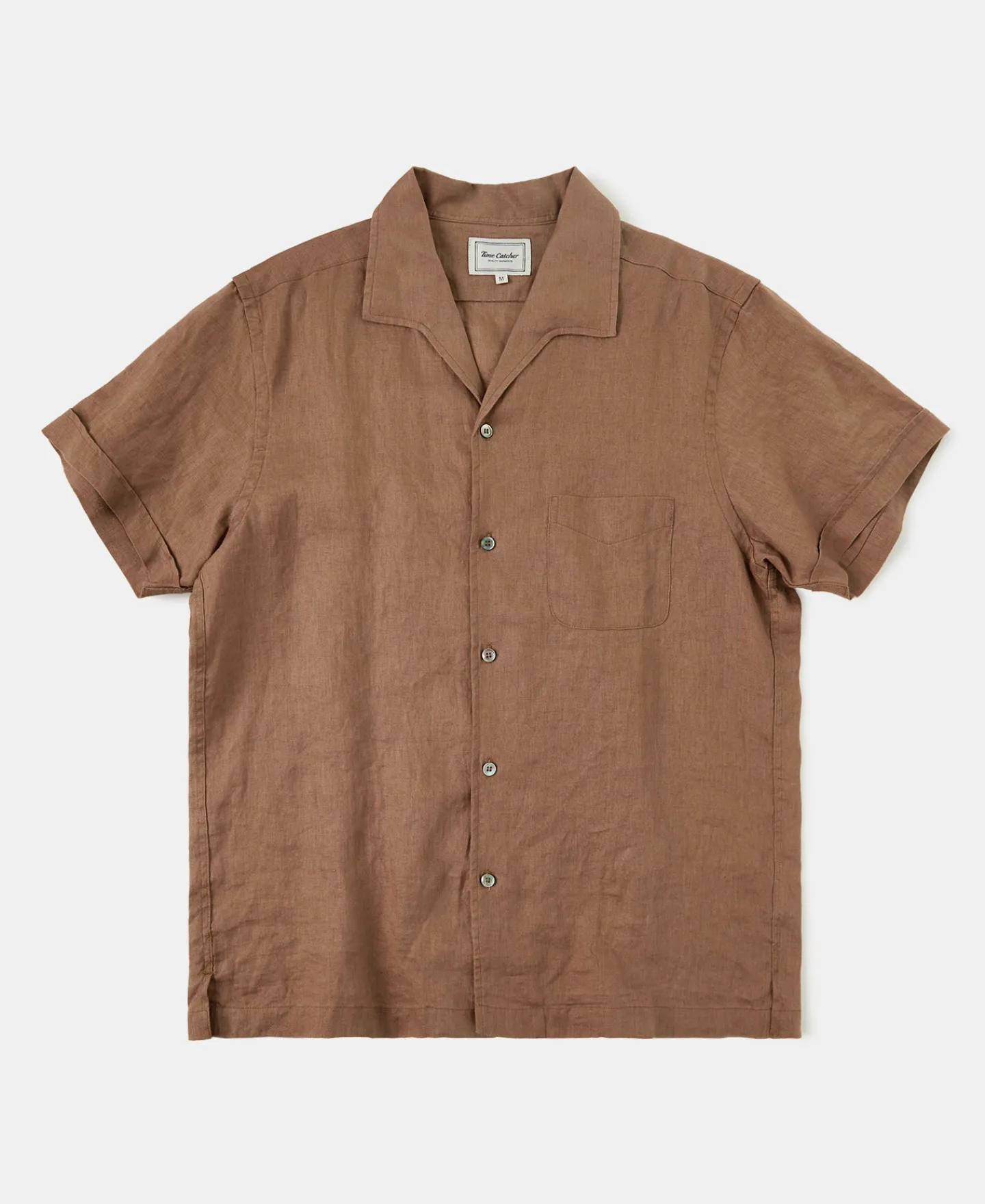 Hot 1950s Italian Collar Linen Shirt - Brown Short Sleeve Shirts | Shirts
