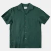 Online 1950s Italian Collar Linen Shirt - Dark Green Short Sleeve Shirts | Shirts