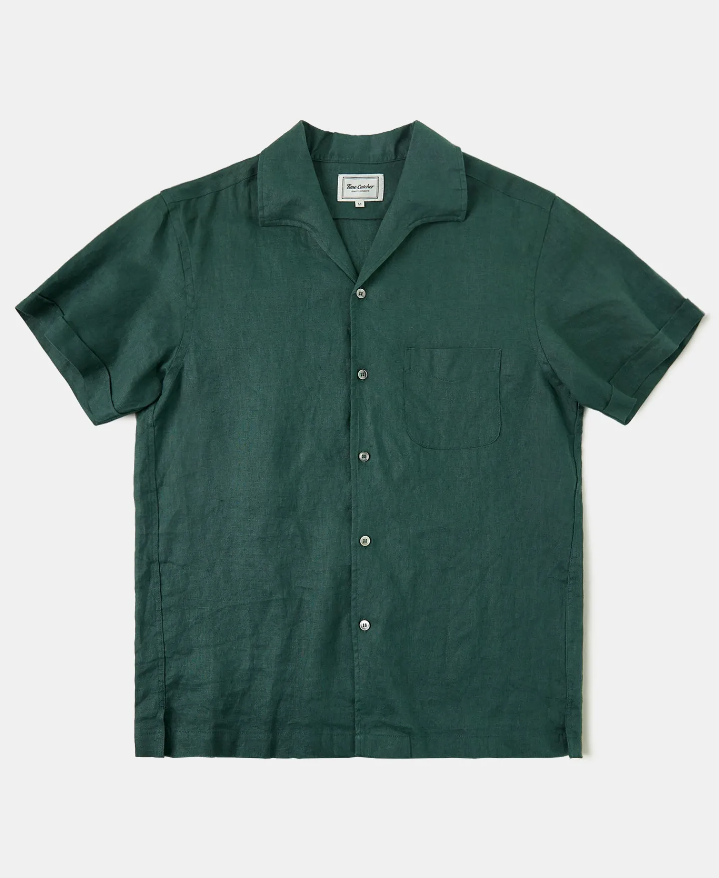 Online 1950s Italian Collar Linen Shirt - Dark Green Short Sleeve Shirts | Shirts