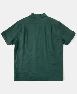 Online 1950s Italian Collar Linen Shirt - Dark Green Short Sleeve Shirts | Shirts