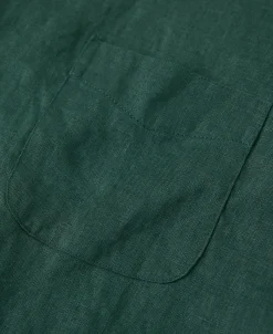 Online 1950s Italian Collar Linen Shirt - Dark Green Short Sleeve Shirts | Shirts
