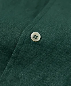 Online 1950s Italian Collar Linen Shirt - Dark Green Short Sleeve Shirts | Shirts