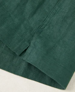 Online 1950s Italian Collar Linen Shirt - Dark Green Short Sleeve Shirts | Shirts