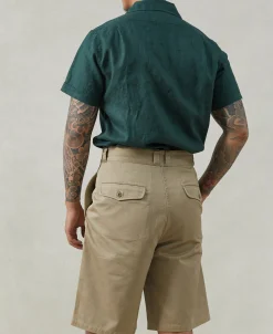 Online 1950s Italian Collar Linen Shirt - Dark Green Short Sleeve Shirts | Shirts
