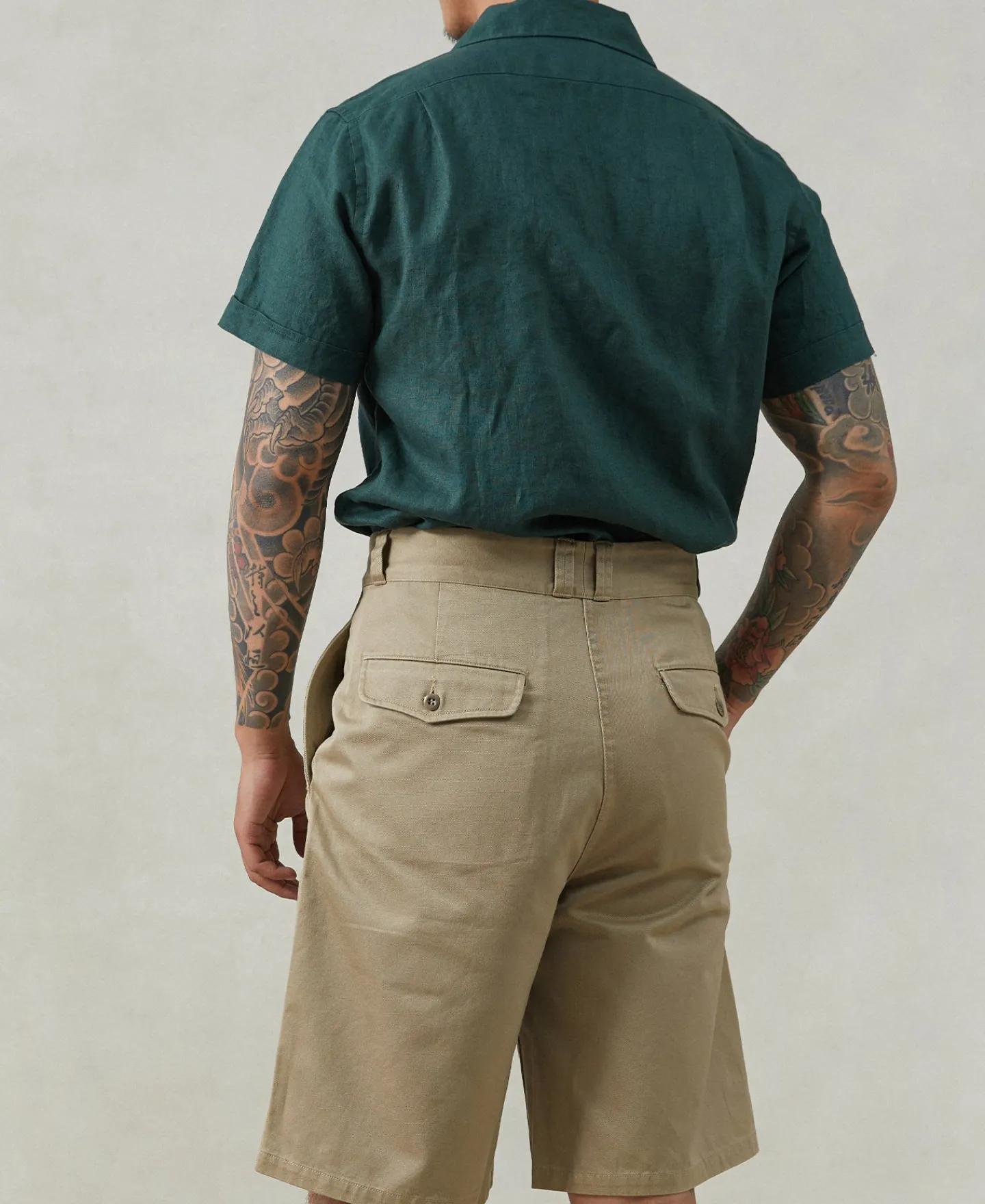Online 1950s Italian Collar Linen Shirt - Dark Green Short Sleeve Shirts | Shirts