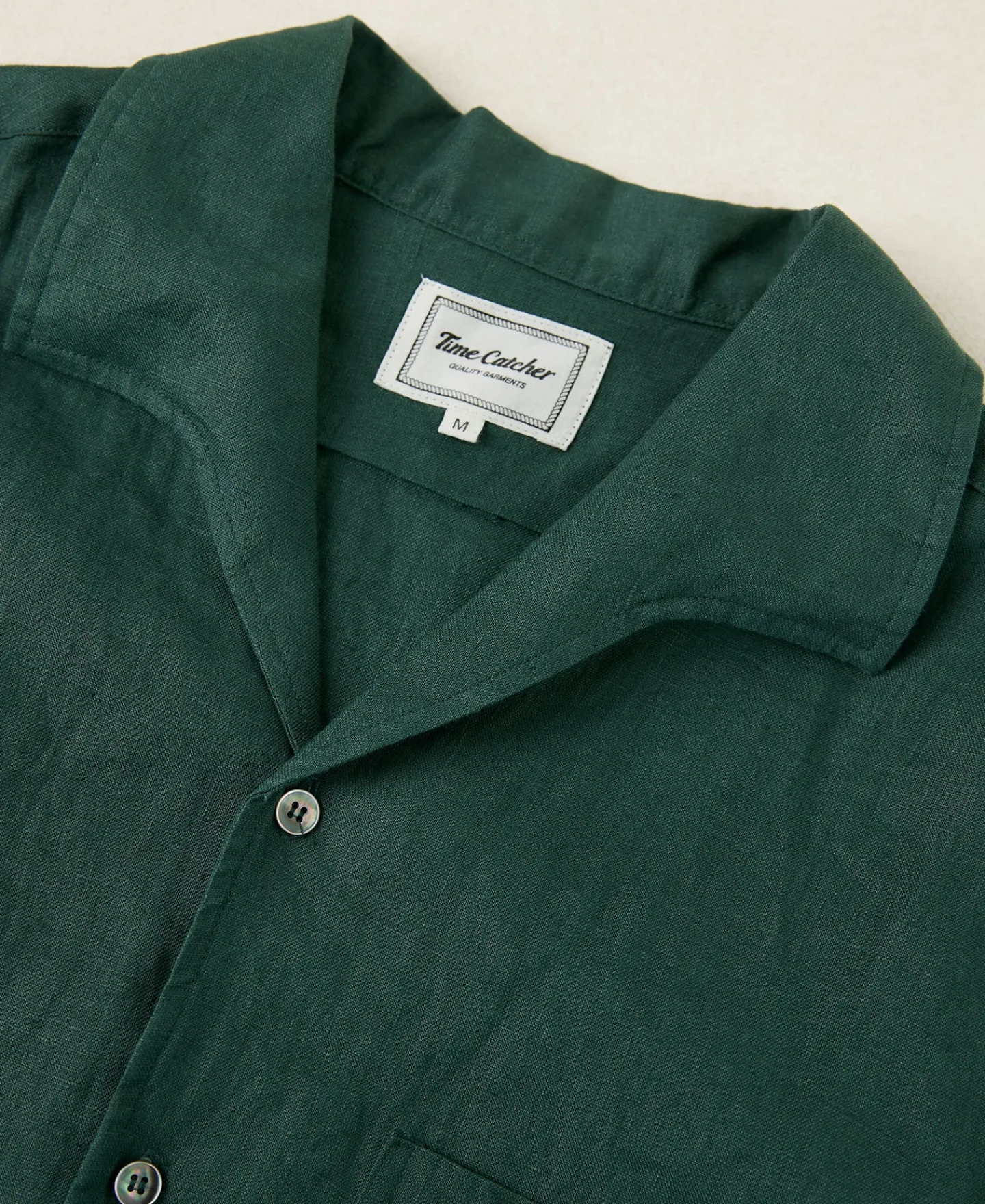 Online 1950s Italian Collar Linen Shirt - Dark Green Short Sleeve Shirts | Shirts