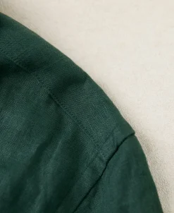 Online 1950s Italian Collar Linen Shirt - Dark Green Short Sleeve Shirts | Shirts