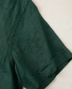 Online 1950s Italian Collar Linen Shirt - Dark Green Short Sleeve Shirts | Shirts