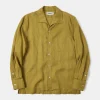 Clearance 1950s Italian Collar Long-Sleeve Linen Shirt - Mustard Long Sleeve Shirts | Shirts