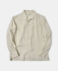 Sale 1950s Italian Collar Long-Sleeve Linen Shirt - Apricot Long Sleeve Shirts | Shirts