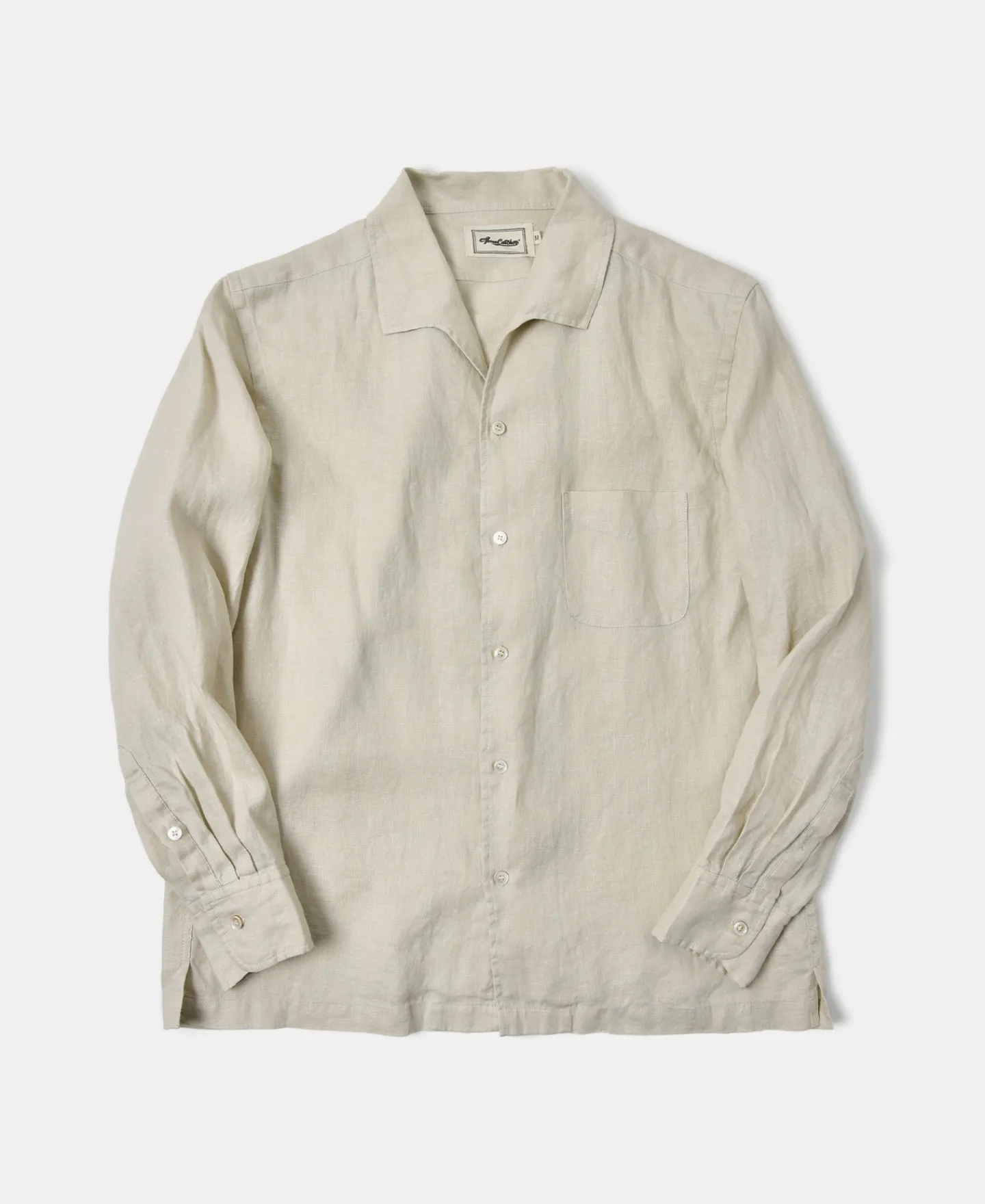 Sale 1950s Italian Collar Long-Sleeve Linen Shirt - Apricot Long Sleeve Shirts | Shirts