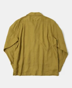 Clearance 1950s Italian Collar Long-Sleeve Linen Shirt - Mustard Long Sleeve Shirts | Shirts