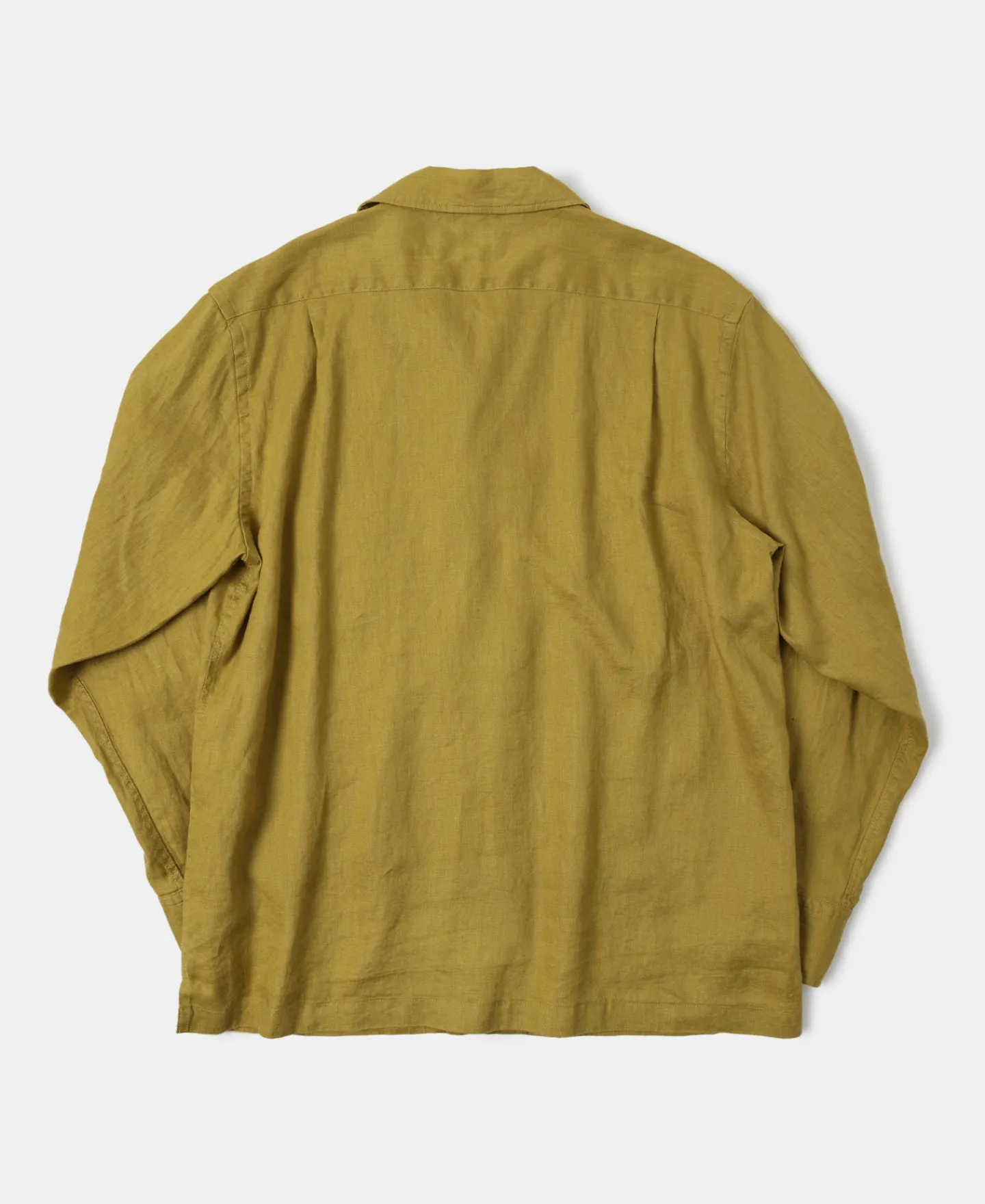 Clearance 1950s Italian Collar Long-Sleeve Linen Shirt - Mustard Long Sleeve Shirts | Shirts