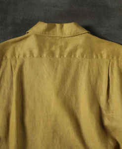 Clearance 1950s Italian Collar Long-Sleeve Linen Shirt - Mustard Long Sleeve Shirts | Shirts