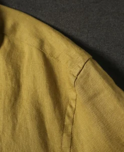 Clearance 1950s Italian Collar Long-Sleeve Linen Shirt - Mustard Long Sleeve Shirts | Shirts