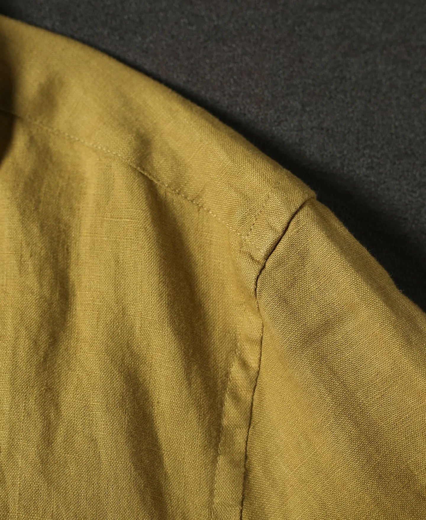 Clearance 1950s Italian Collar Long-Sleeve Linen Shirt - Mustard Long Sleeve Shirts | Shirts