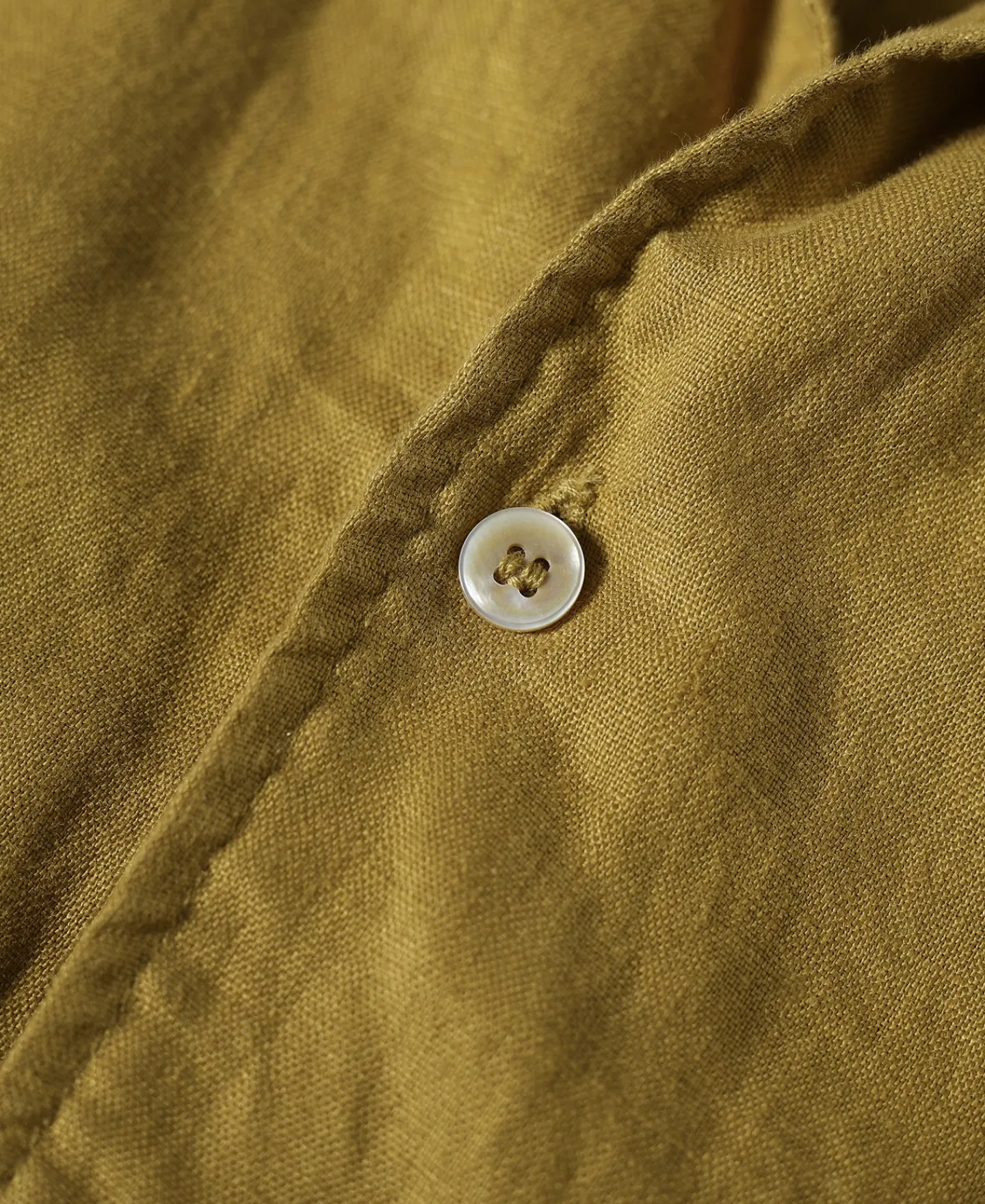 Clearance 1950s Italian Collar Long-Sleeve Linen Shirt - Mustard Long Sleeve Shirts | Shirts