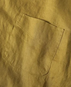 Clearance 1950s Italian Collar Long-Sleeve Linen Shirt - Mustard Long Sleeve Shirts | Shirts