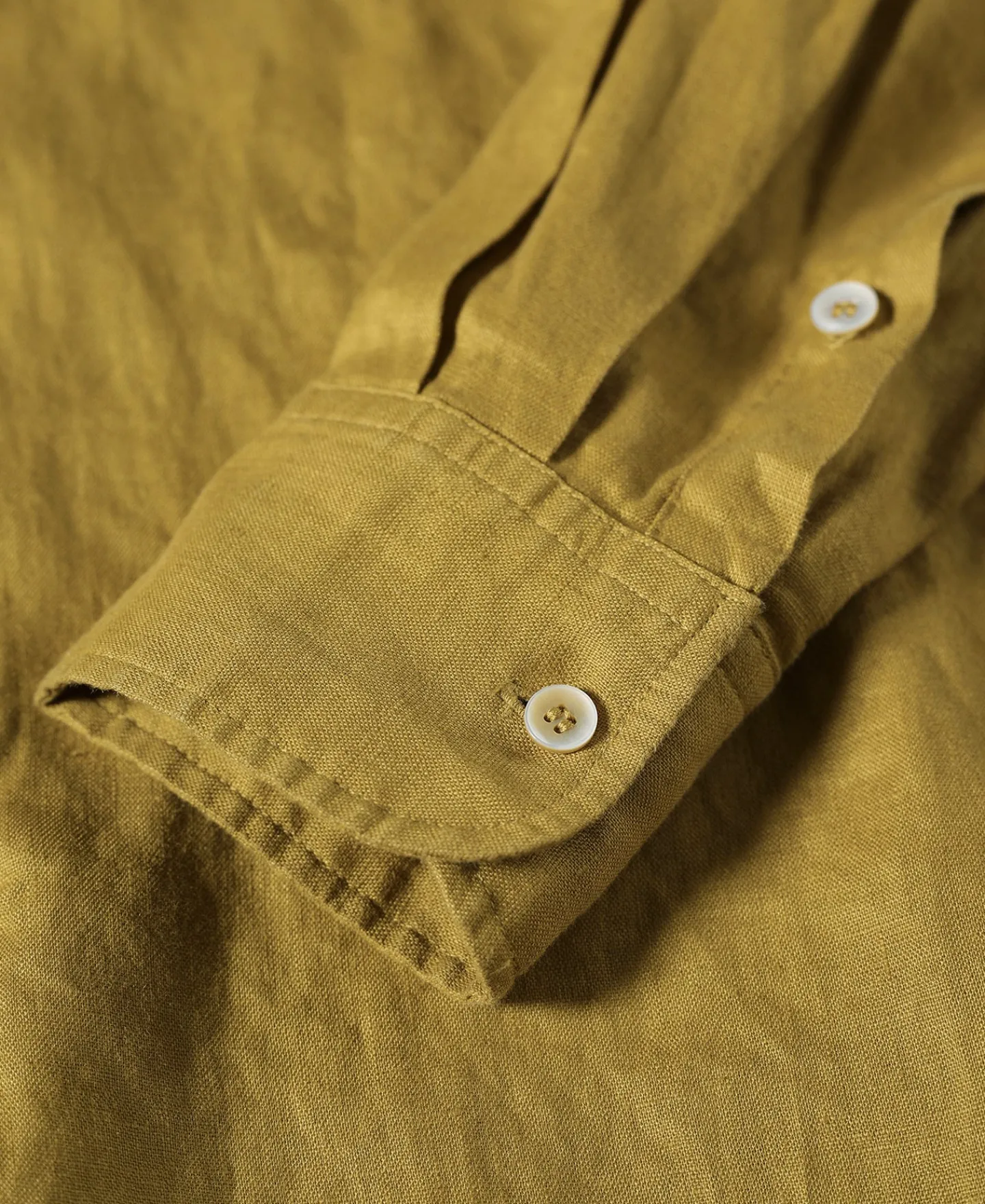 Clearance 1950s Italian Collar Long-Sleeve Linen Shirt - Mustard Long Sleeve Shirts | Shirts