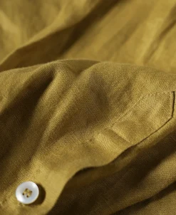 Clearance 1950s Italian Collar Long-Sleeve Linen Shirt - Mustard Long Sleeve Shirts | Shirts