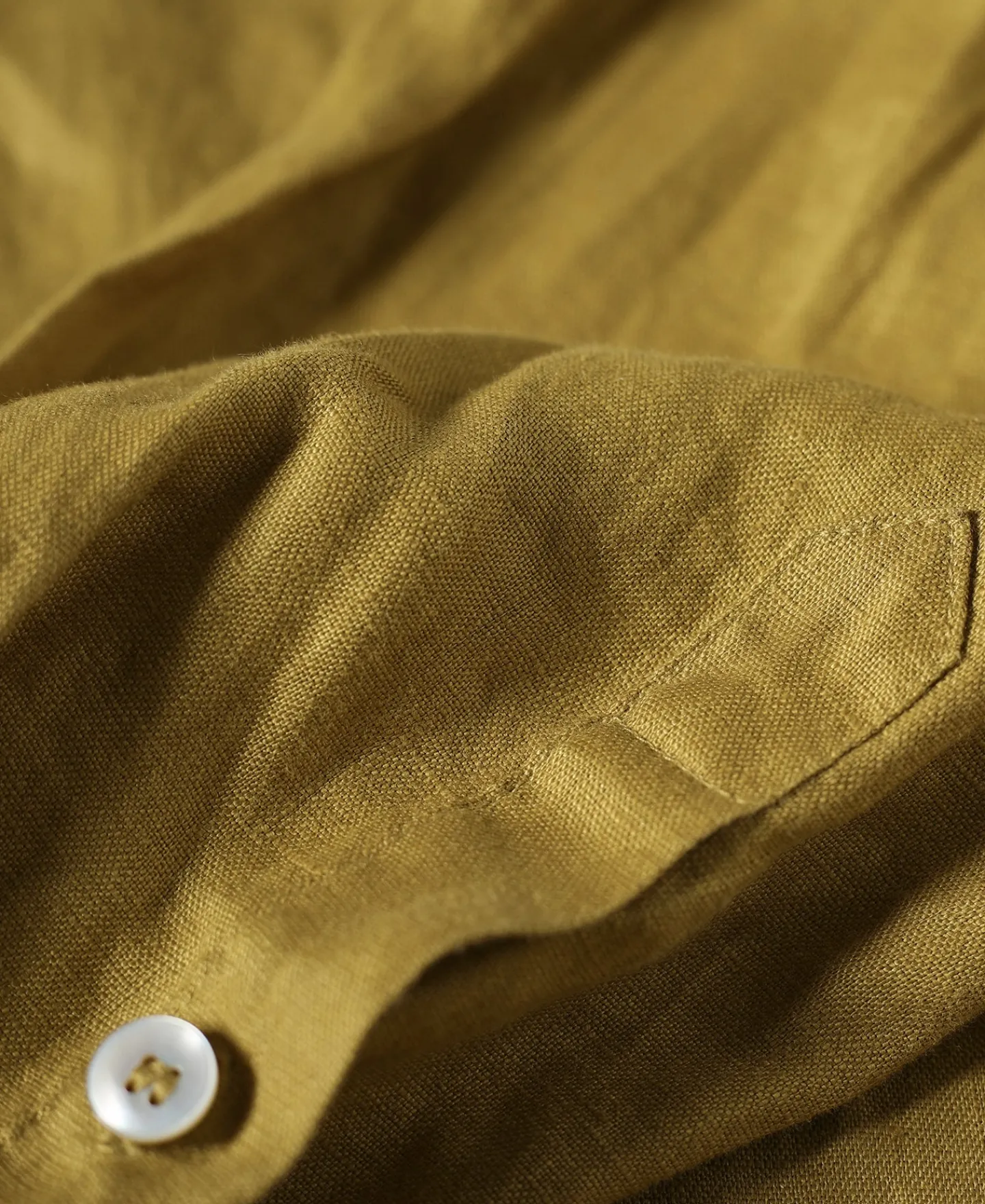 Clearance 1950s Italian Collar Long-Sleeve Linen Shirt - Mustard Long Sleeve Shirts | Shirts