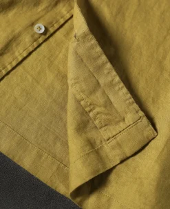 Clearance 1950s Italian Collar Long-Sleeve Linen Shirt - Mustard Long Sleeve Shirts | Shirts