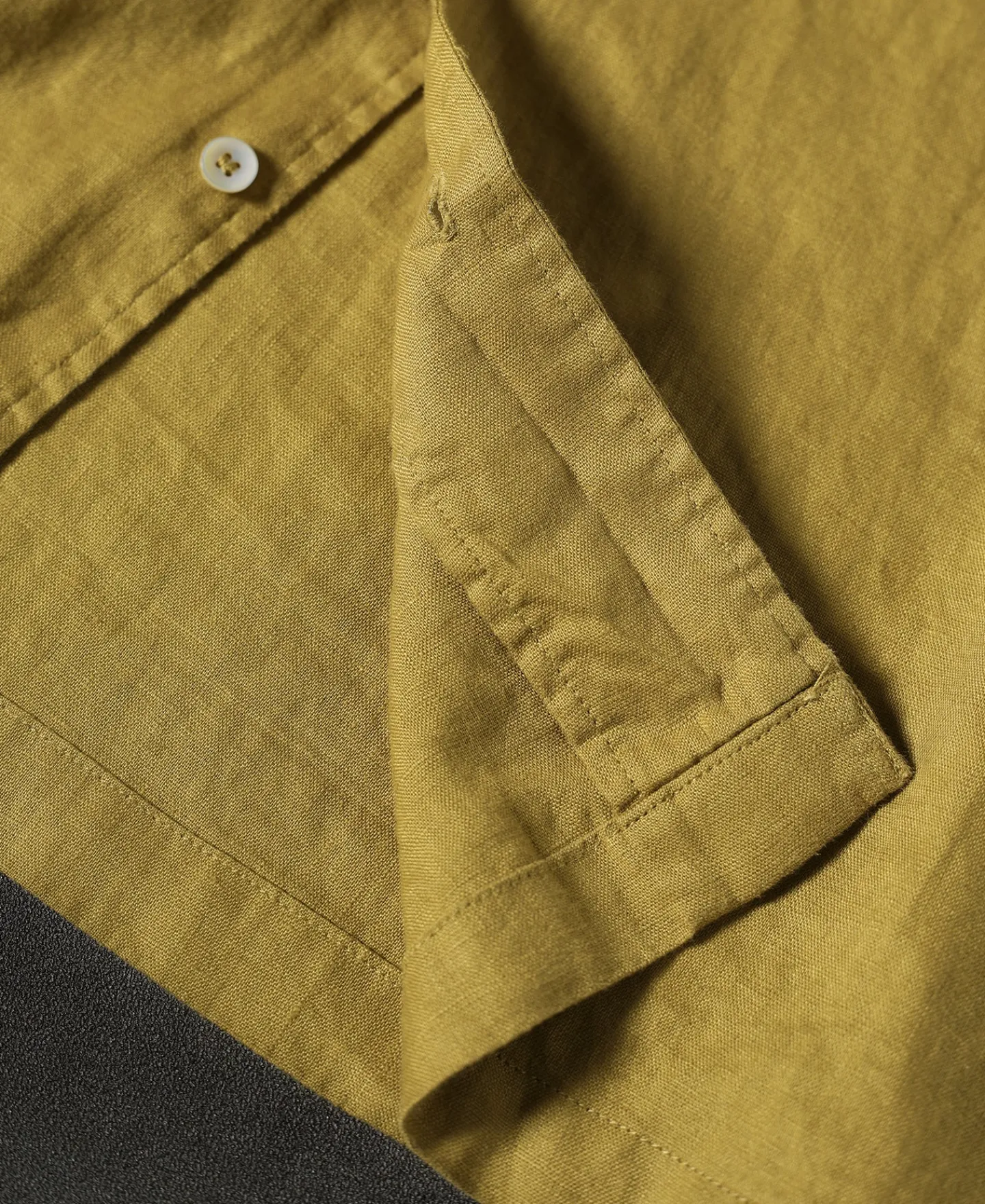 Clearance 1950s Italian Collar Long-Sleeve Linen Shirt - Mustard Long Sleeve Shirts | Shirts