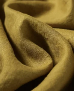 Clearance 1950s Italian Collar Long-Sleeve Linen Shirt - Mustard Long Sleeve Shirts | Shirts