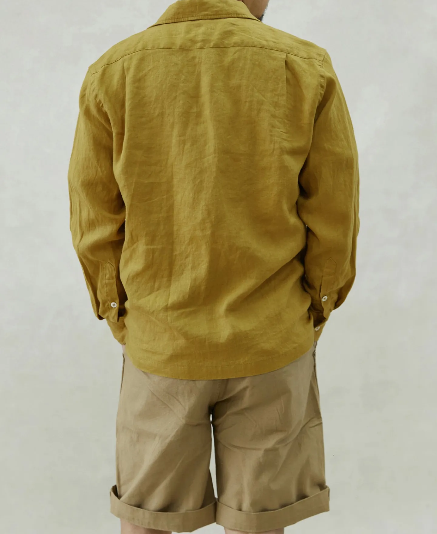 Clearance 1950s Italian Collar Long-Sleeve Linen Shirt - Mustard Long Sleeve Shirts | Shirts